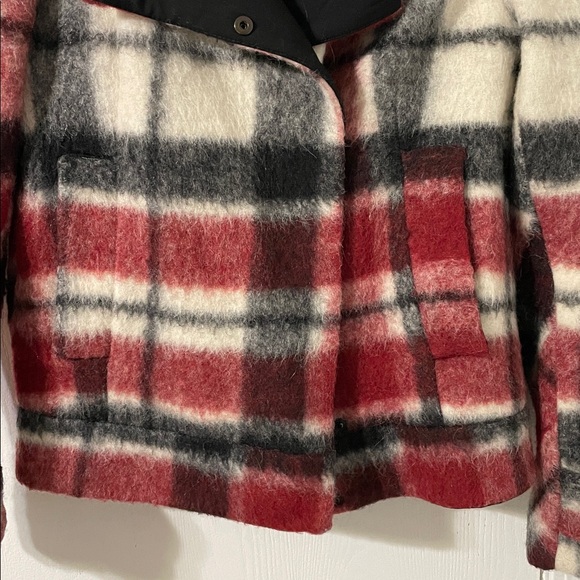 Zara Basic Like New Buffalo Plaid Red & Black Wool Mohair Teddy Jacket Medium - Picture 6 of 12